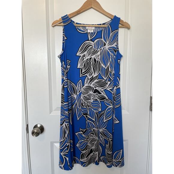 Ivy Lane Coastal Sleeveless Shift Knee Length Dress Blue White Floral Size Small - Picture 1 of 8